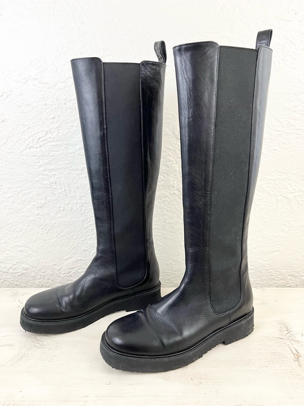 STAUD Tall Boots Black Leather Chelsea Palamino Riding 38 8 Moto - Picture 4 of 13
